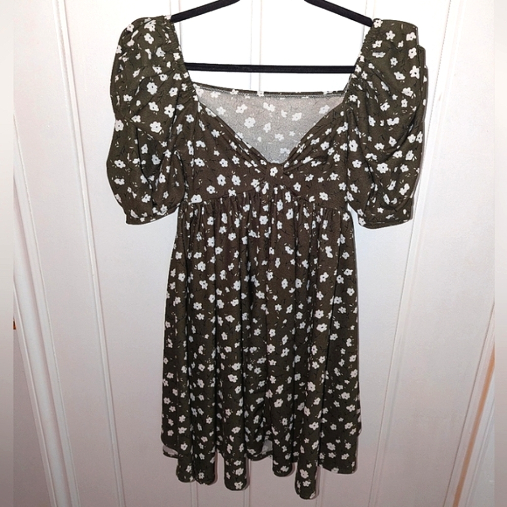 Army Green with White florals dress